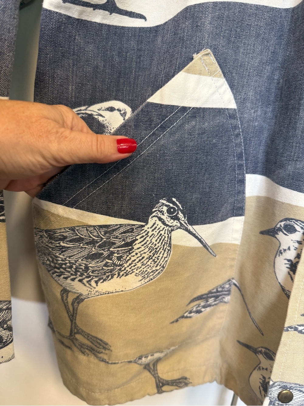 Hooded Utility Jacket with Coastal Bird Print - duck cotton.  Maine, Florida - Picture 3 of 7